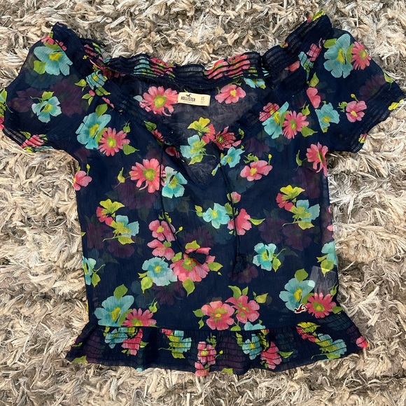 Hollister X-Small Sheer Floral Blouse with Tassel Detail Y2K Vintage - Picture 1 of 8